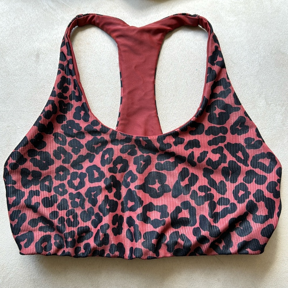 Beach Riot Rocky Sports Bra Top Wine Leopard - Used